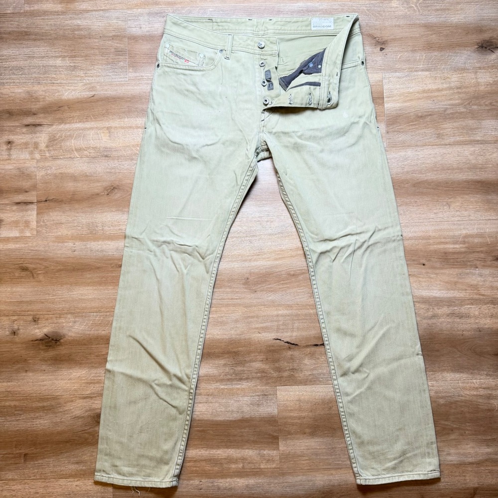 Diesel Braddom Jeans Mens 34x32 Tan Regular Slim Carrot Wash 008QU Button Fly